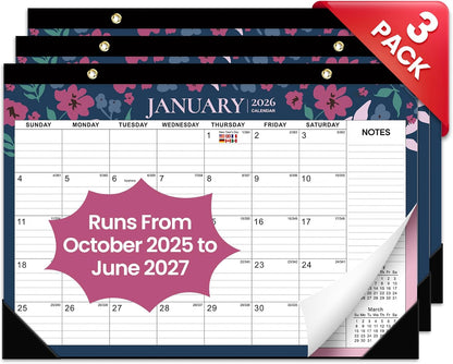 Desk Calendar 2026-2027, 21-Month Calendar Runs Until June 2027, Large 17" x 12" Monthly Desktop & Wall Calendar for Home & Office - Floral