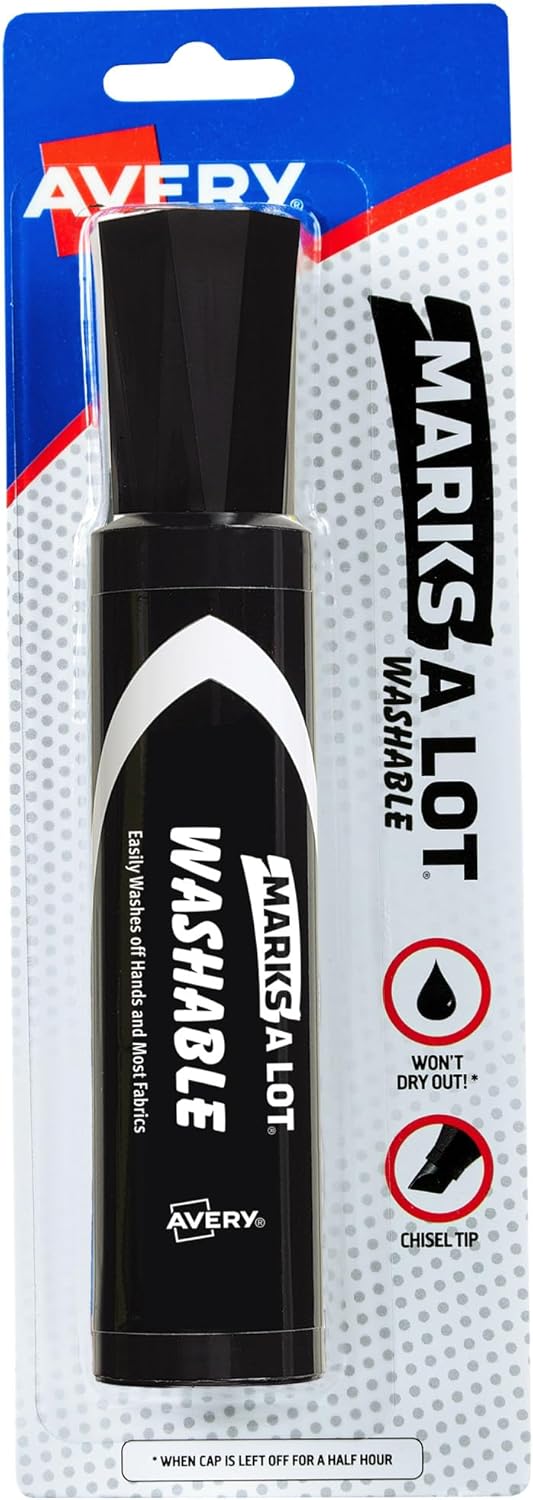 Avery Marks A Lot Jumbo Washable Marker, Chisel Tip, 1 Black Marker, Great for Large Signs and Posters (24158)