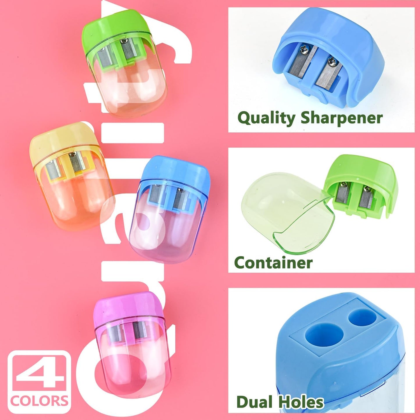 Colored Manual Pencil Sharpeners in Bulk, BOPART 24pcs Small Handheld Pencil Sharpener Dual Holes with Lid for Kids Adults at Classroom School Office Home (24Pcs Sharpeners - D)