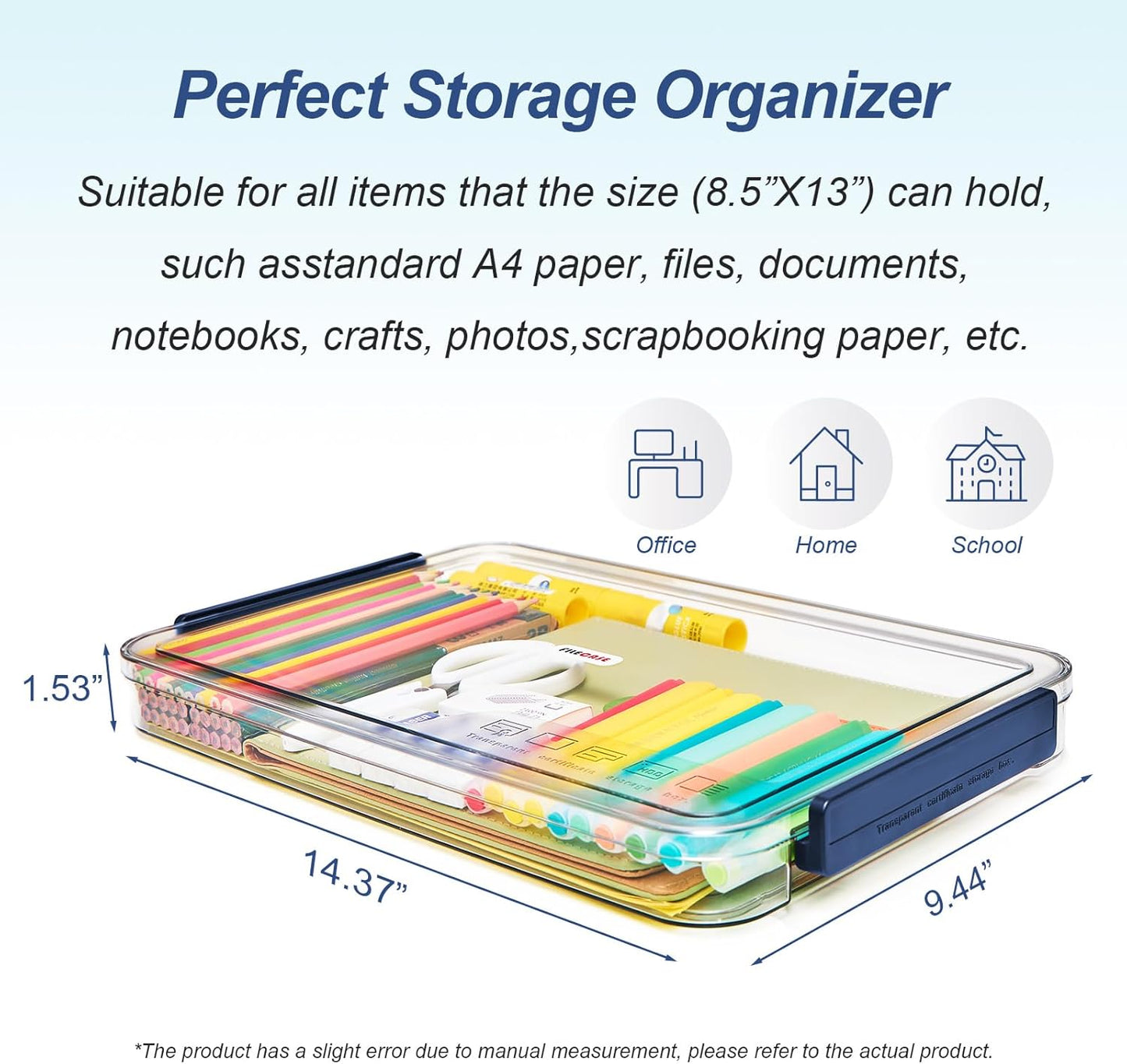 CATOOMUU 2 Pcs 5.5qt 9 x 13 Plastic Portable Project Case With Snap-Tight Latch Clear Stackable Storage Box With Lids Organizer Container For A4 File Photo Documents Scrapbook Craft Art Supplies