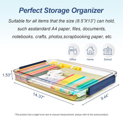 CATOOMUU 2 Pcs 5.5qt 9 x 13 Plastic Portable Project Case With Snap-Tight Latch Clear Stackable Storage Box With Lids Organizer Container For A4 File Photo Documents Scrapbook Craft Art Supplies