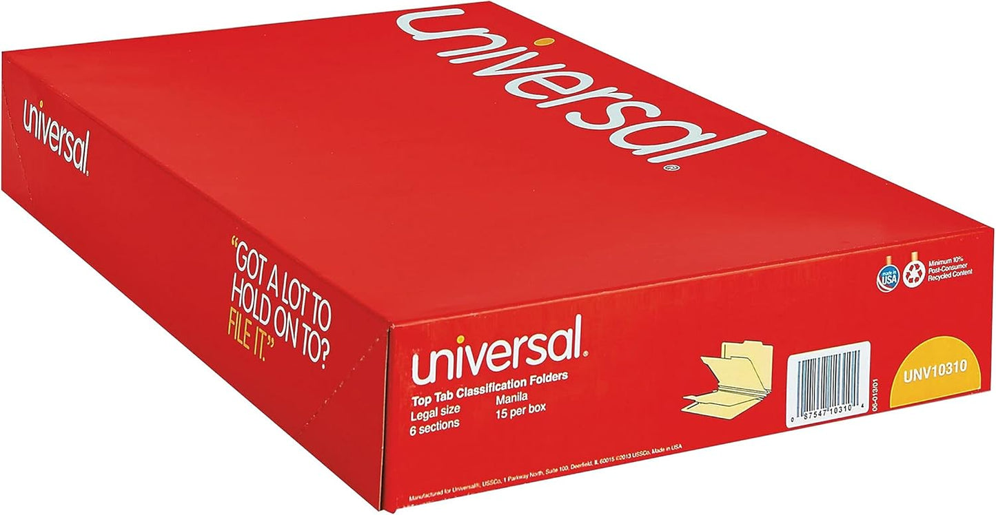 Universal 10310 Manila Classification Folders, Legal, Six-Section, 15/Box