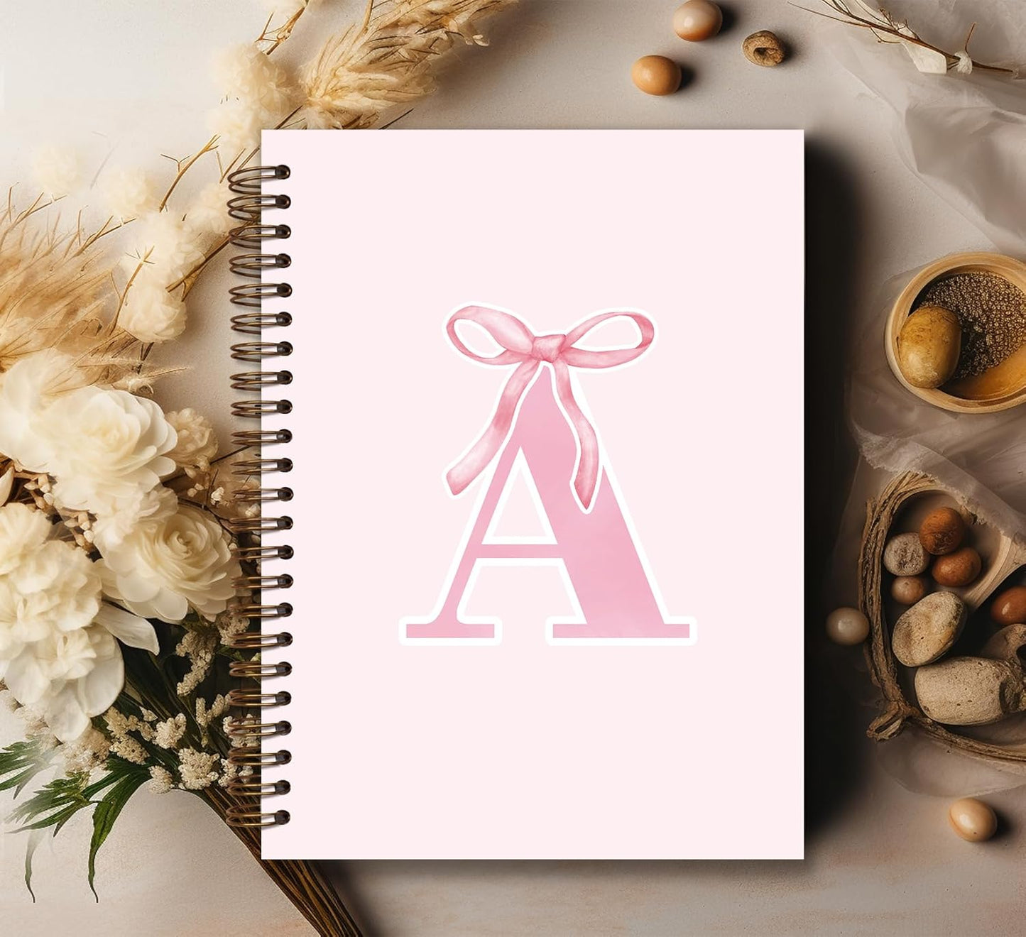 Blue Bow Journal Notebook for Girls,Initial H Journals Personalized Diary Gifts for Teen Girl Kids,Monogrammed Gifts for Women,Trendy Coquette Cute Hardcover Spiral Notebook 5.5 x 8.3 - Colors B