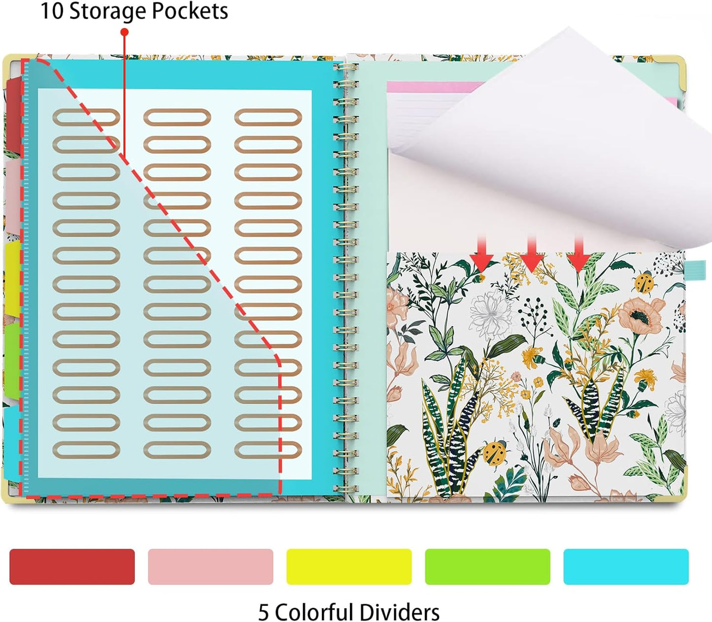 Clipboard Folio with Storage Clipboards Padfolio Notebook for Letter Size (11" x 8.5"), Pink Clipboards with 10 Pockets and 5 Folders Nursing Teacher School Essentials (Stay Positive)