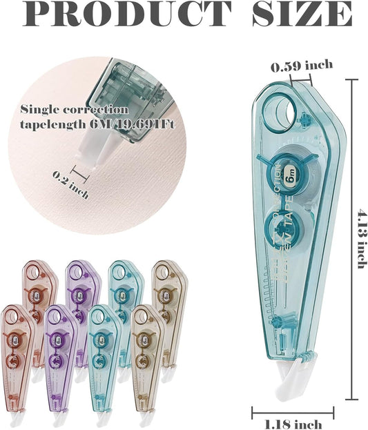 BAYTORY 8 Pcs White Correction Tape, Aesthetic Pull Out Tape 0.2" x 236" for Instant Corrections and Easy to Use Applicator, Correct Wrong Writing for Teacher & Classroom supplies (Pastel)
