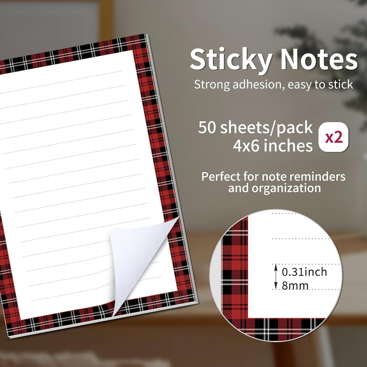 2 Pack Sticky Notes 4x6 in, Funny Large Notepads with Lines, Cute Self-Stick Memo Note Pads for Office, Home, Meeting Luxury Boho Flowers