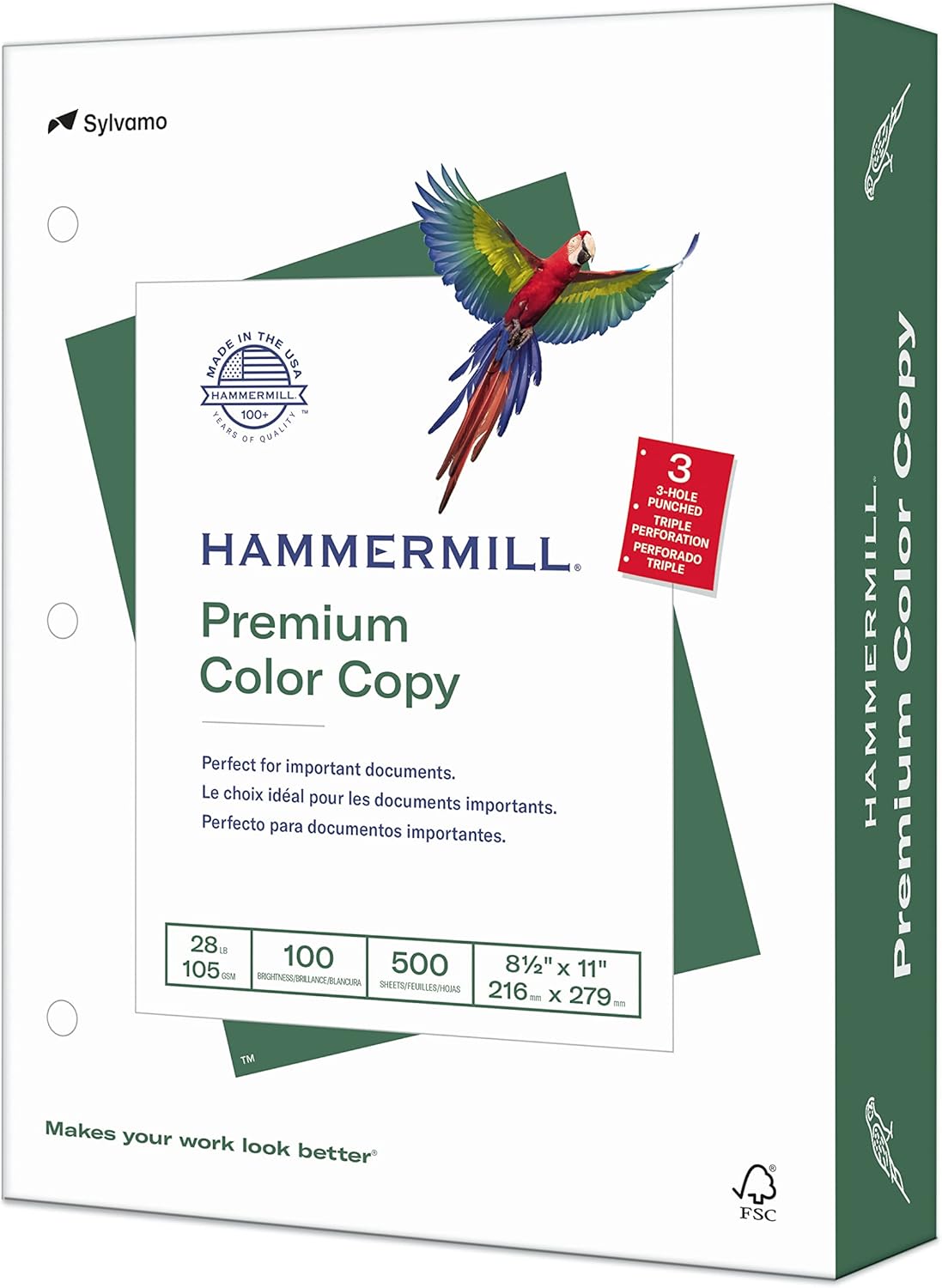 Hammermill Printer Paper, Premium Color 28 lb Copy Paper, 8.5 x 11-5 Ream (2,500 Sheets) - 100 Bright, Made in the USA, 102450C, White