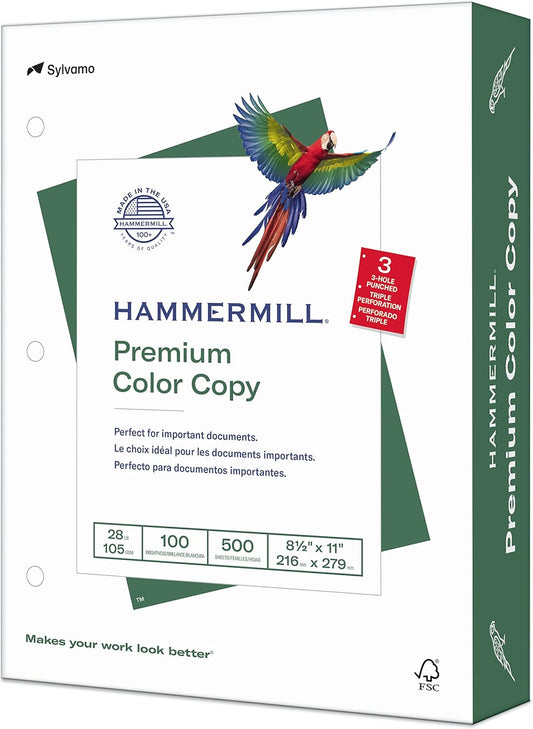 Hammermill Printer Paper, Premium Color 28 lb Copy Paper, 8.5 x 11-5 Ream (2,500 Sheets) - 100 Bright, Made in the USA, 102450C, White