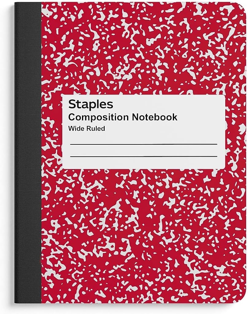 STAPLES Composition Notebook, 9.75” x 7.5”, Wide Ruled, 100 Sheets, Green Cover