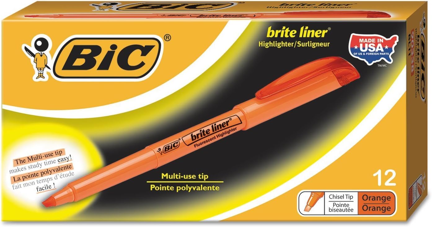 BIC Brite Liner Highlighter Chisel Tip Orange DOZEN (BL11-OE)