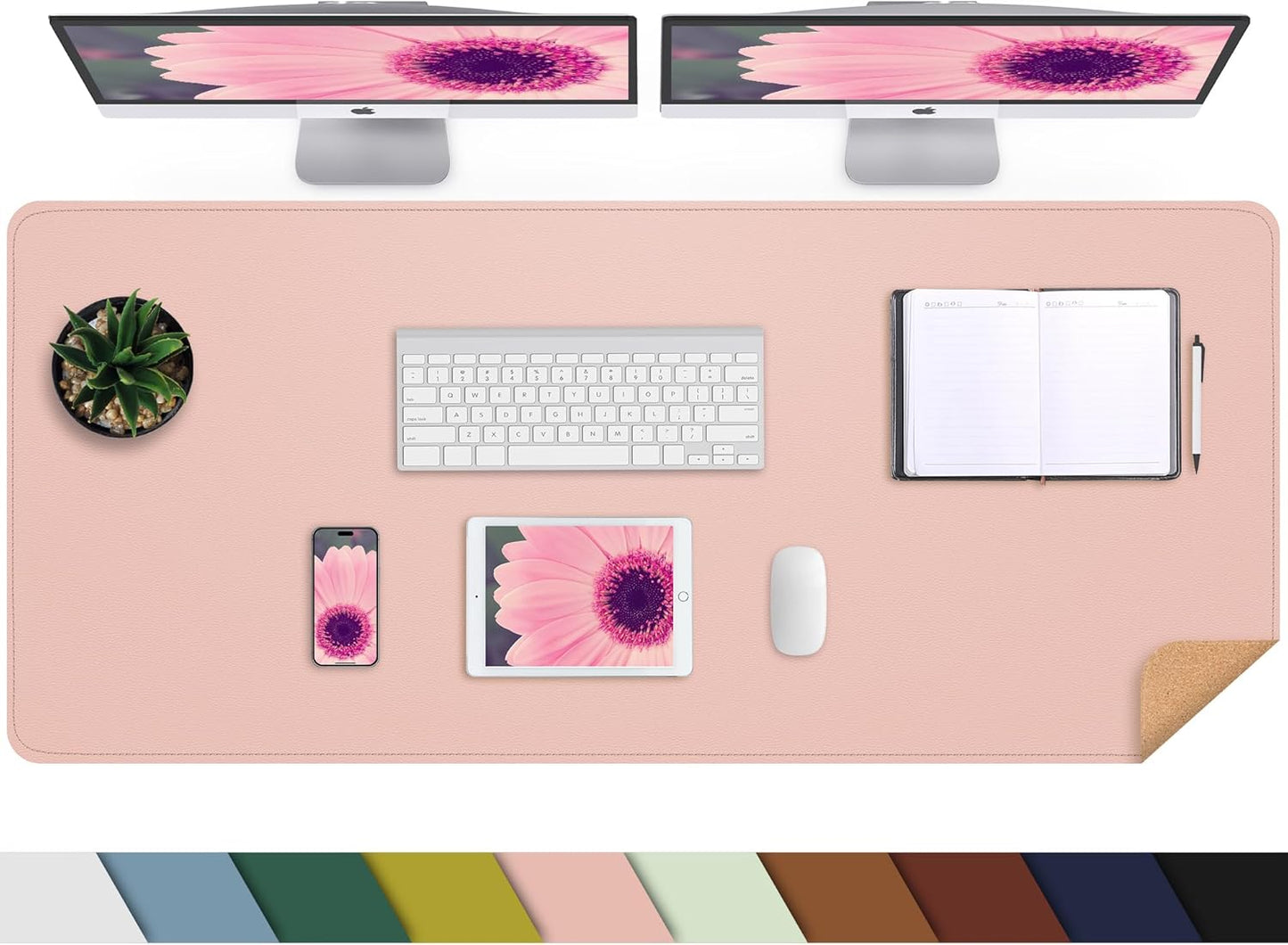 Large Desk Mat 47.2" x 17" Leather Desk Pad Protector with Natural Cork & PU Leather, Non-Slip Office Desk Mat, Large Mouse Pad, Waterproof Desk Blotter pad for Office&Home(Black)