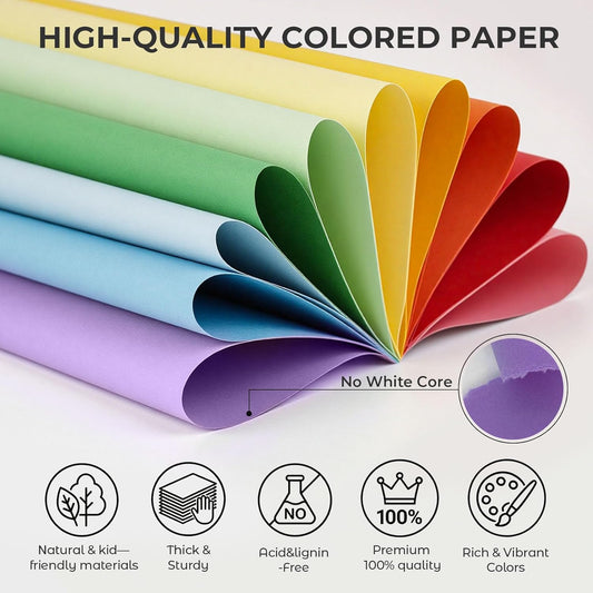 3 otters 200Sheets Construction Paper, Cardstock 8.27" x 11.7", 10 Assorted Colors Card Stock Printer Paper 65lb/180GSM, for Printing, DIY Crafts, Classroom Must Haves, Kids School Supplies, Party Dec