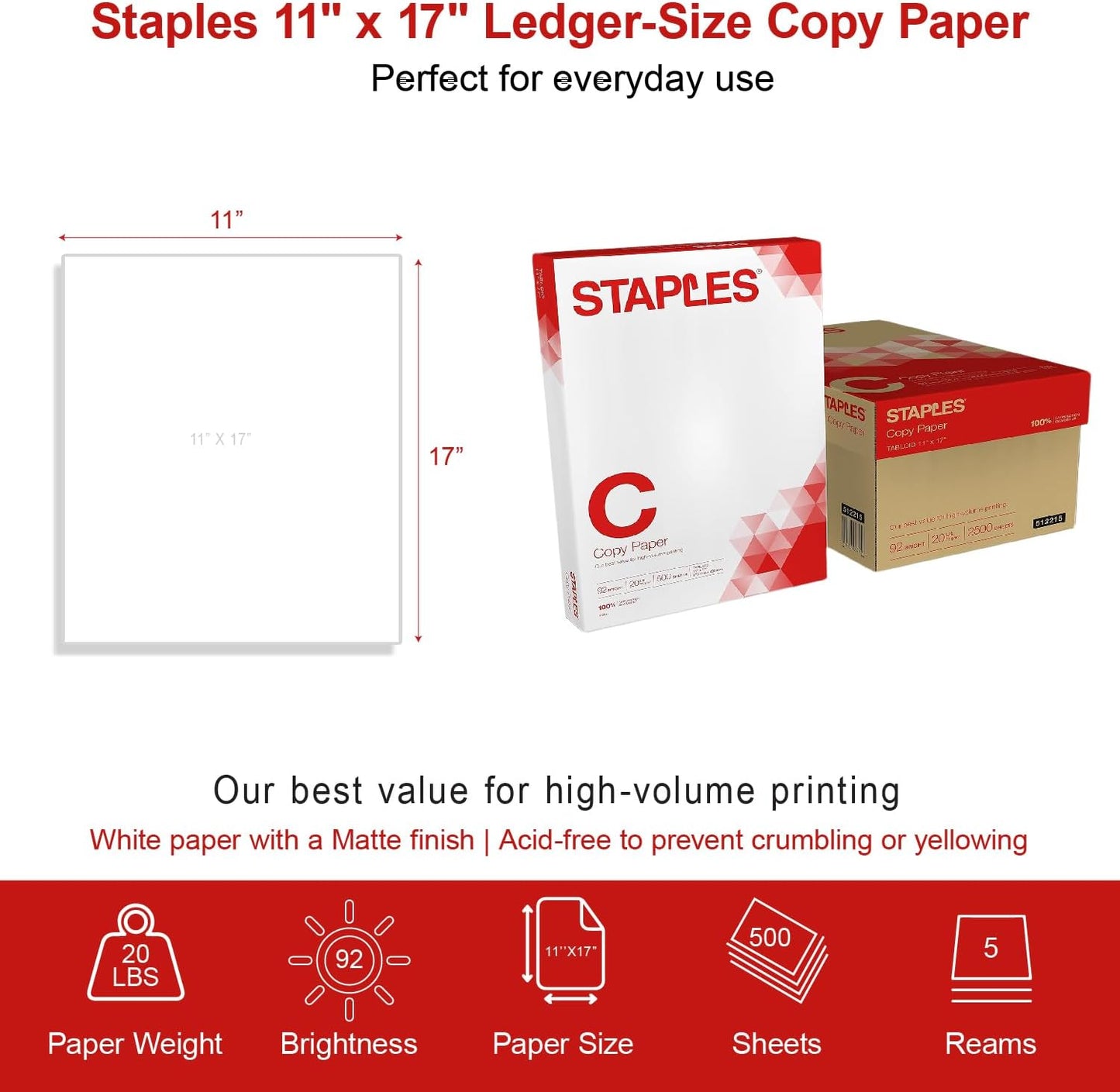 TRU RED 8.5x11 Copy Paper 20 lb. 92-Bright 5000 Sheets/Carton, For Office, School & Home