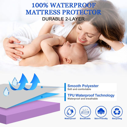 Sufdari Mattress Protector,Waterproof 18" Deep Pocket Mattress Cover Fitted Sheet Style with Elastic Rubber Band,Washable and Easy Care-Black,Queen
