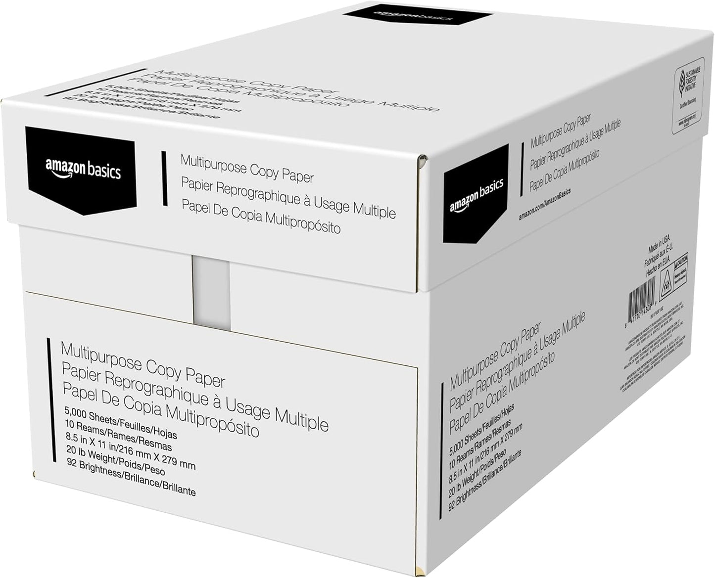 Amazon Basics Multipurpose Copy Printer Paper, 20 lb, 8.5 x 11 Inches, 10 Reams (5,000 Sheets), 92 Bright White