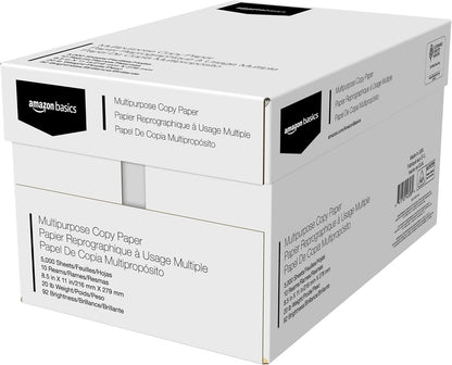 Amazon Basics Multipurpose Copy Printer Paper, 20 lb, 8.5 x 11 Inches, 10 Reams (5,000 Sheets), 92 Bright White