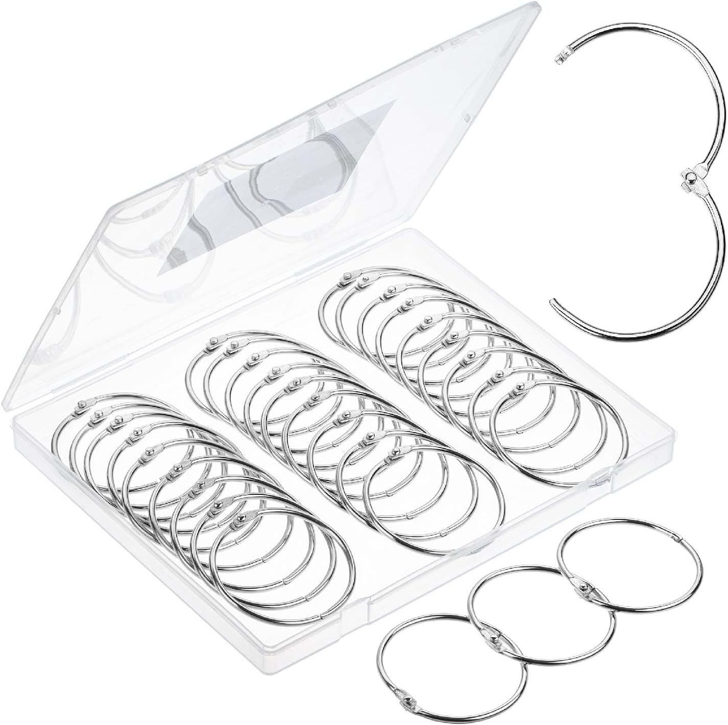 Mr. Pen- Loose Leaf Binder Book Rings, 5 Assorted Sizes (0.6", 1", 1.2", 1.5",2"), 36 Pack, Metal Binder Rings for Index Cards, Keychains, School, Home, Office, Silver
