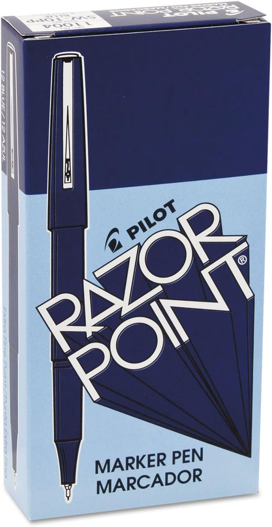 PILOT Razor Point Fine Line Marker Pens, Ultra-Fine Point (0.3mm) Blue Ink, 12-Pack (11004)