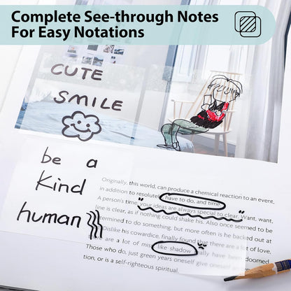 [1000 PCS] Transparent Sticky Notes, 6 Sizes Clear Sticky Notes Pads, Waterproof Self-Adhesive Translucent Sticky Notes for Annotating Books, See Through Sticky Notes for School & Office