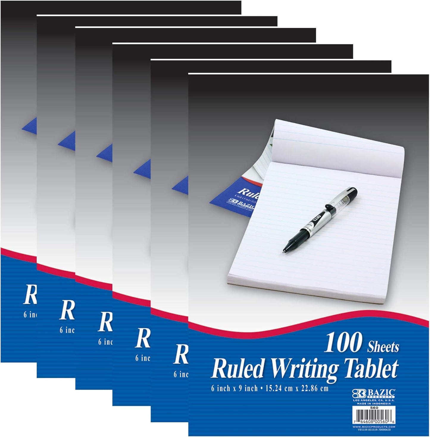 BAZIC Products Writing Pad 100 Sheets 6" x 9" – Writing Pad With Durable Lined Note Pads, Smooth Writing Paper, and Easy-tear Paper Pads; Compact Note Pads and Writing Pads for Office, School, or Home, 1-pack
