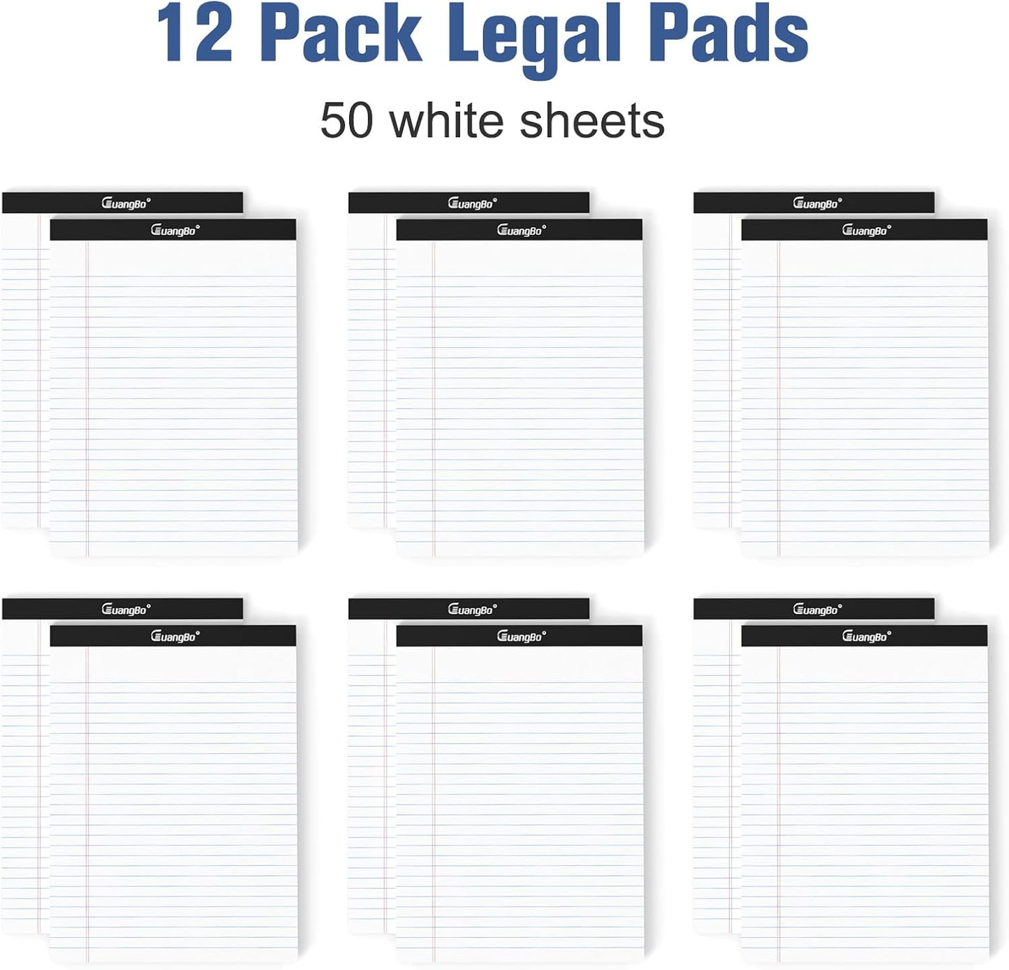 12 Pack White Legal Pads 8.5 x 11 Wide Ruled Note Pad 50 Sheets Notepads Micro Perforated Writing Pad for Work Study Daily Note Taking List