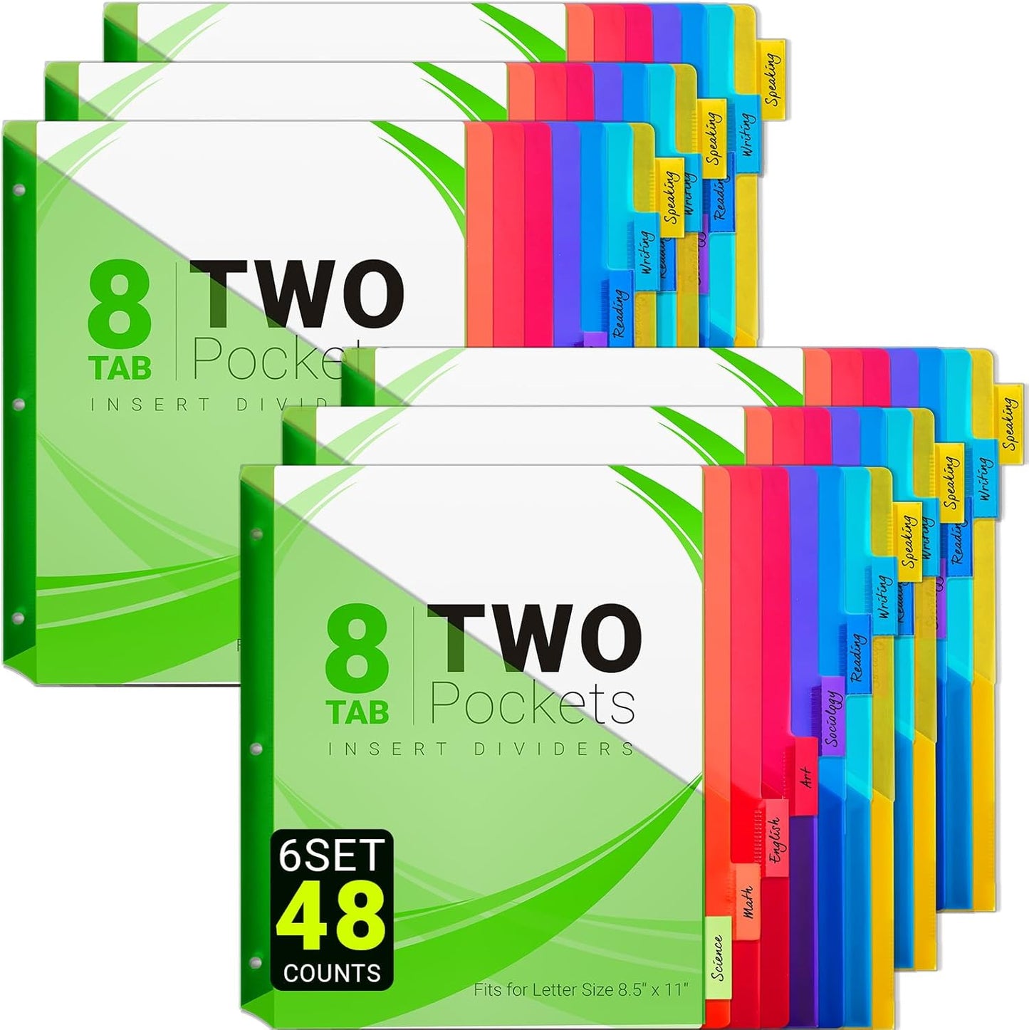 8-Tab Dividers for 3-Ring Binders, 16 Counts 3 Holes Index Dividers with 2 Pockets, Insertable 8 Tabs Binder Divider for 0.5''/1''/2''/3'' Inch Binders, 8 Colors