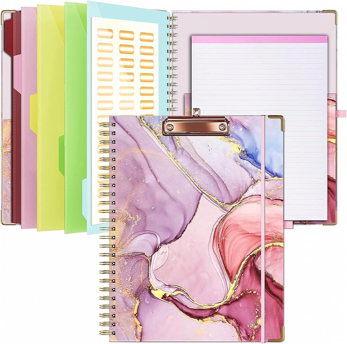 Clipboard Folio with Refillable Notepads, Marble Clipfolio with 5 Dividers with 10 Pockets, Spiral Clipboard Folder Design for School, Office, Work, Teacher, Students, Nurses (Green, 9.4 x 12.8)