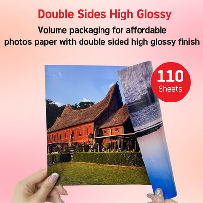220 Sheets Photo Paper Glossy Inkjet 8.5x11 44lb 160Gsm A4 Letter Size Suitable for All Dye Ink Printers for Calendar Menu Brochure Paper Flyers Paper, Cards