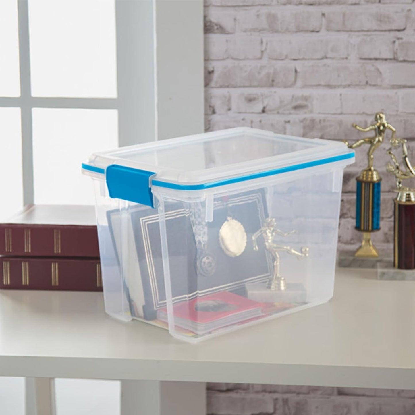 Sterilite 4-Pack Gasket Box, Weather-Resistant Storage Bins with Latching Lids, 32 Quart - Heavy-Duty Organizing Containers for Closet, Bathroom, and Office