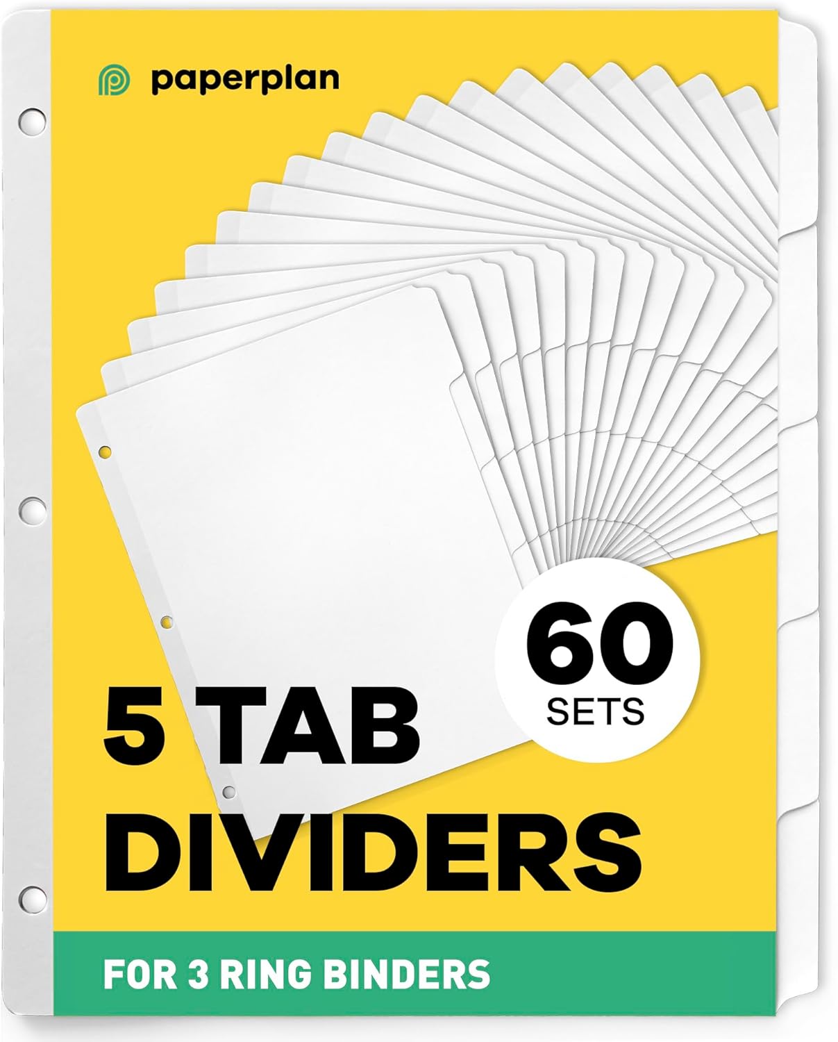 Binder Dividers with Tabs - (Set of 20) x 5 Tab Dividers for 3 Ring Binders, White, Reinforced Edge - Ideal for Keeping Your Documents Neat and Professional