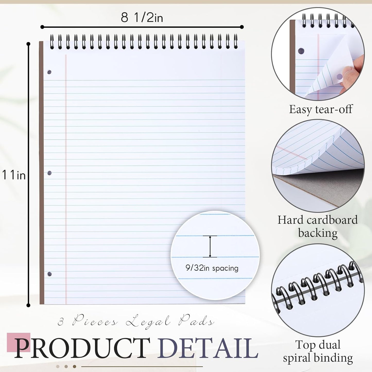 MotiMind 10 Pack 8.5" x 11" Top Spiral Notebook with 3 Hole Punched Morandi Colors Legal Pads College Ruled Notepad 50 Sheets Hard Cardboard Paper Wirebound Notepad for Office School Business