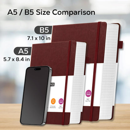 Hardcover Lined Notebook Journal for Writing, 320 Pages Leather Thick College Ruled Notebook Journal with 100GSM Paper, A5 (5.7'' X 8.4'') Daily Journal for Women Men Work Organization, Black