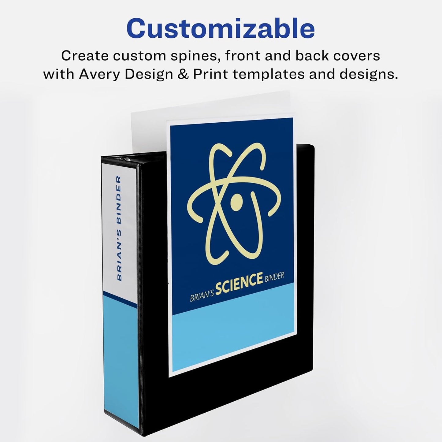 Avery Heavy-Duty View 3 Ring Binder, 2 Inch One Touch Slant Rings, 530-Sheet Capacity, DuraHinge, 2.8 Inch Wide Spine, Customizable Clear Cover and Spine, 1 White Binder (79792)