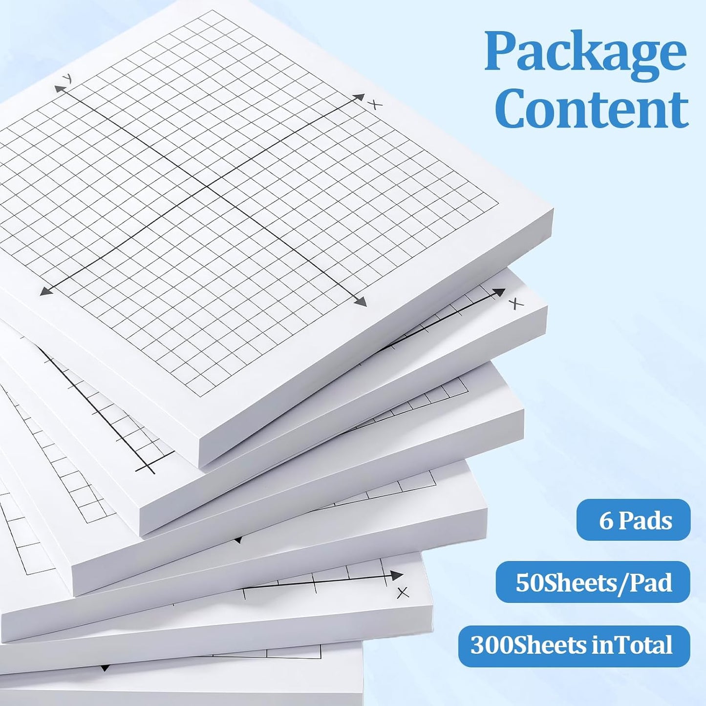 6 Packs Graph Paper Sticky Notes 300 Sheets 3 x 3 Inch Mini Graph Pads 20 x 20 Four Quadrant X Y Axis Coordinate Plane Post It Adhesive Grid Sticky Notes for Office School Math Supplies（6style）