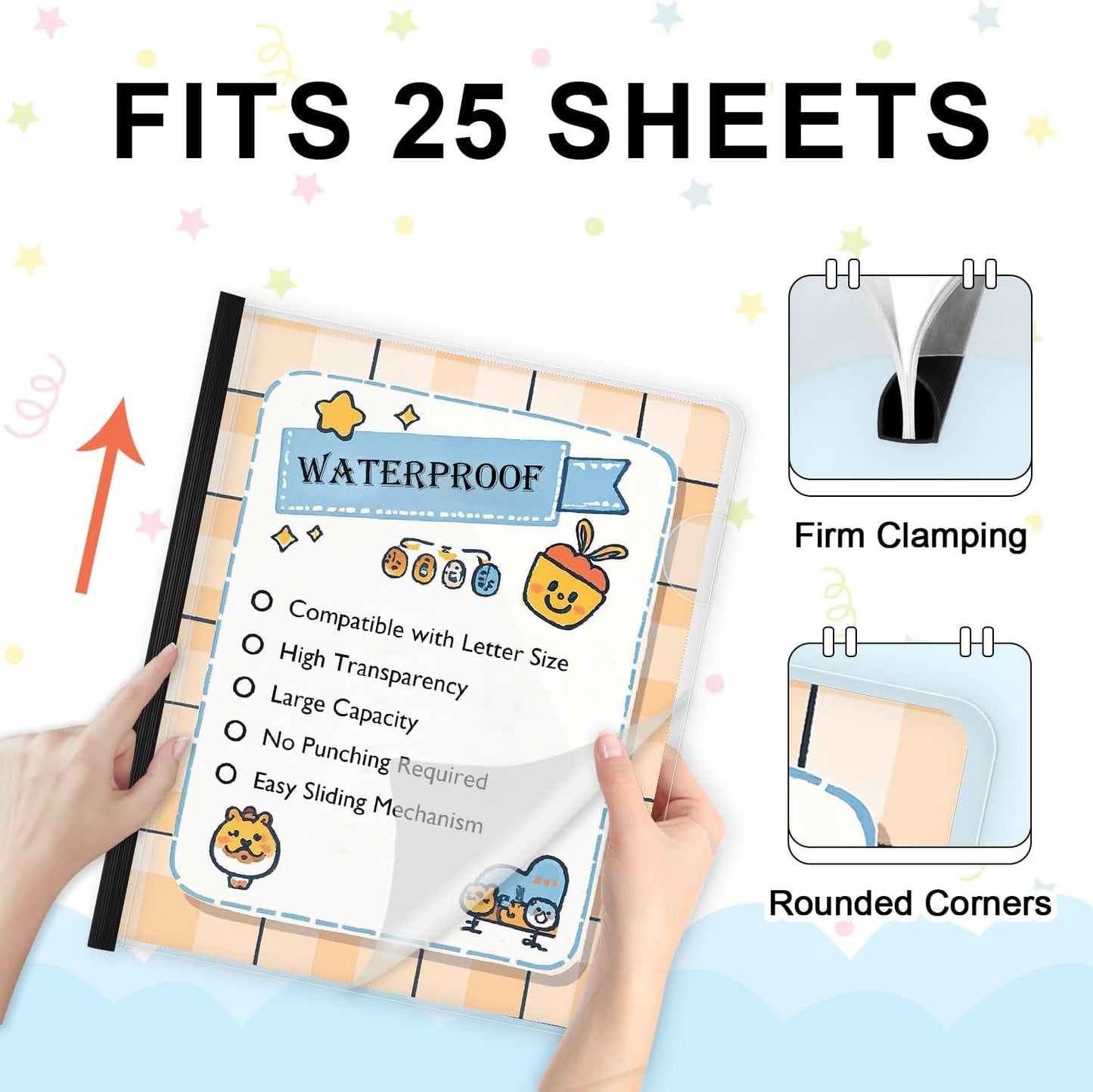 TOTiyea 40 Pack Clear Report Covers with Sliding Bars, 5mm (25 Sheet Capacity) Black Sliding Bar File Folders, for Letter Size