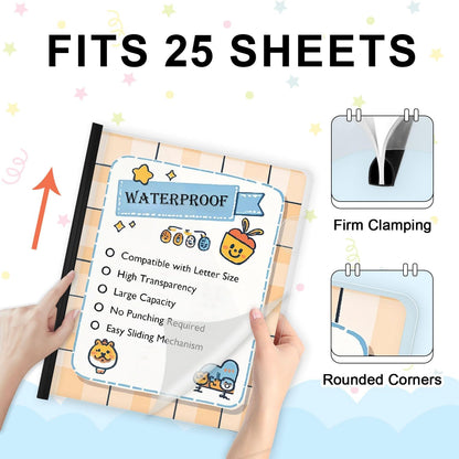 TOTiyea 40 Pack Clear Report Covers with Sliding Bars, 5mm (25 Sheet Capacity) Black Sliding Bar File Folders, for Letter Size