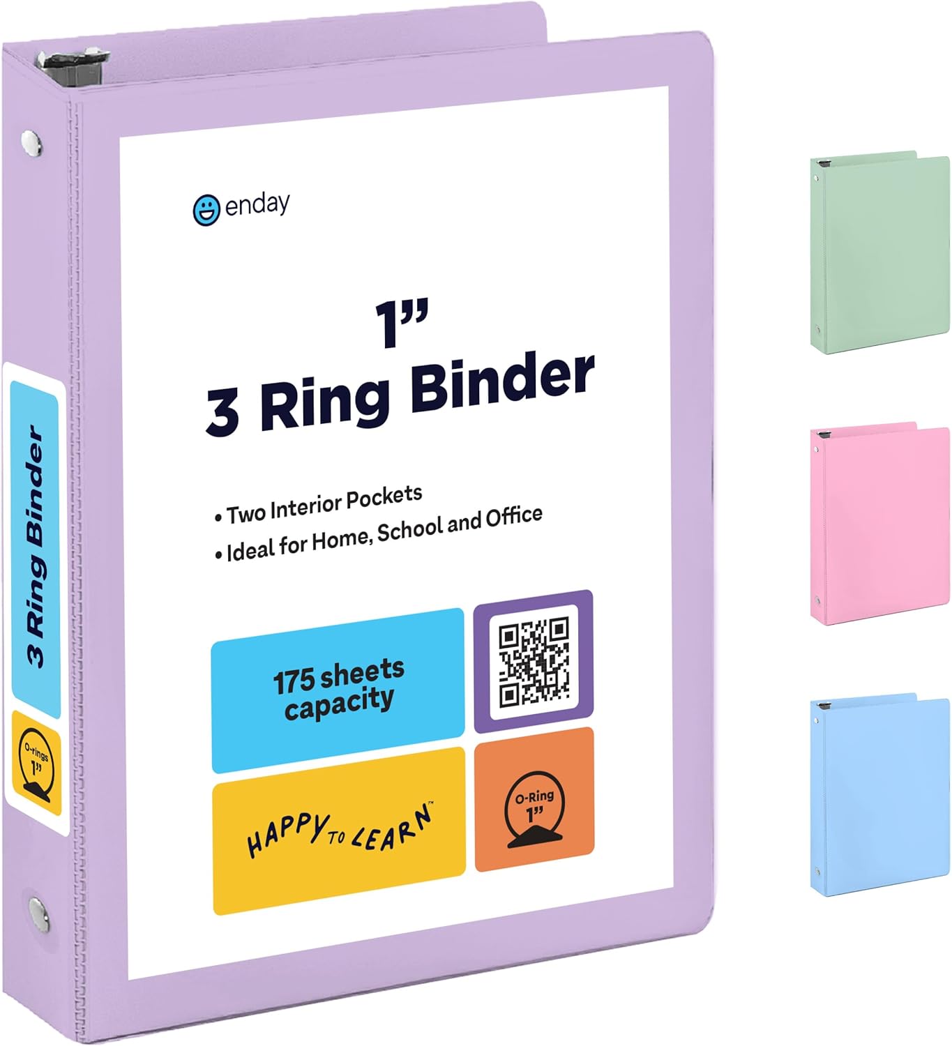 Enday 1.5 Inch Binder, Green - 1.5 Inch 3 Ring Binder, Round Ring Pastel with Clear View Cover for Letter Size 8.5 x 11'' Paper & 2 Inside Pockets, Ideal for School Supplies, Office, and Home