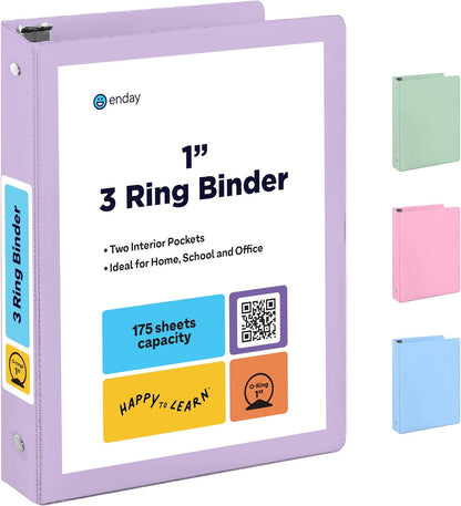 Enday 1.5 Inch Binder, Green - 1.5 Inch 3 Ring Binder, Round Ring Pastel with Clear View Cover for Letter Size 8.5 x 11'' Paper & 2 Inside Pockets, Ideal for School Supplies, Office, and Home