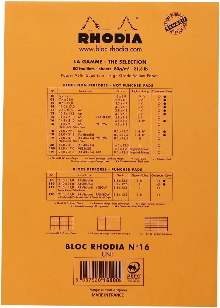 Rhodia Head Stapled Pad, No16 A5, Dot - Black