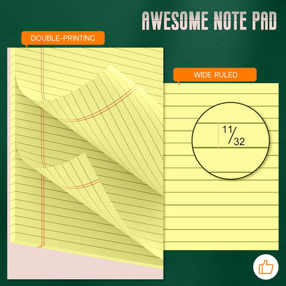 Legal Pads 8.5 x 14 Note Pads, 6 Pack Writing Pads Wide Ruled Notepads, Micro Perforated Notepad, Double-Side Printed Lined Paper Pads 30 Sheets per Notepad, White Legal Pads for Home, Office, School