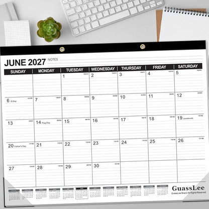 GuassLee Desk Calendar 2026-2027 - 19 Months Academic Calendar 17" × 11.5" Desktop Calendar from Jun. 2026 to Dec. 2027 with Julian Date for Home School Office Desk Top Organizing