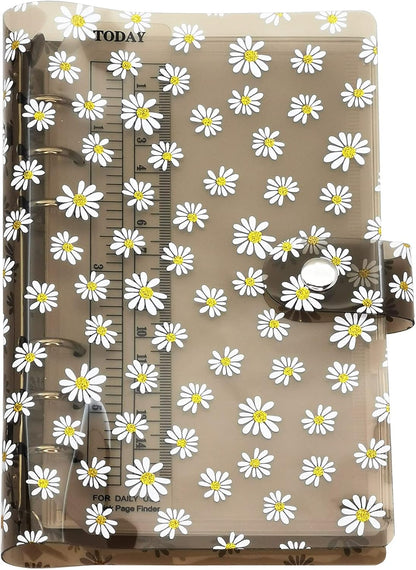 A6 A5 6-Holes Colorful PVC Cover Round Ring View Binder with Snap Button Closure File Folder for Loose Leaf Sheet Protectors Notebook Refill (Pink Daisy, A5 Mini Set) - Colors A