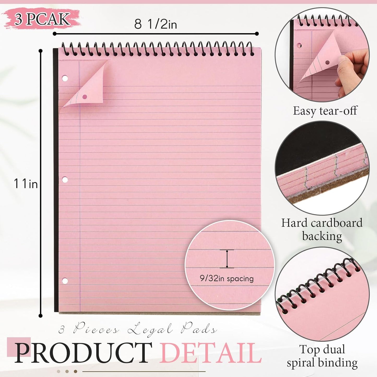 MotiMind 10 Pack 8.5" x 11" Top Spiral Notebook with 3 Hole Punched Morandi Colors Legal Pads College Ruled Notepad 50 Sheets Hard Cardboard Paper Wirebound Notepad for Office School Business