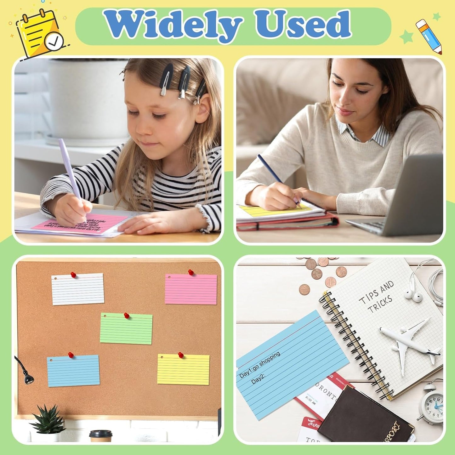 Colored Index Cards 3x5 Inch Heavyweight Flash Cards with Ring Lined Flashcards Note Cards for Studying School Supplies College, 200 Count