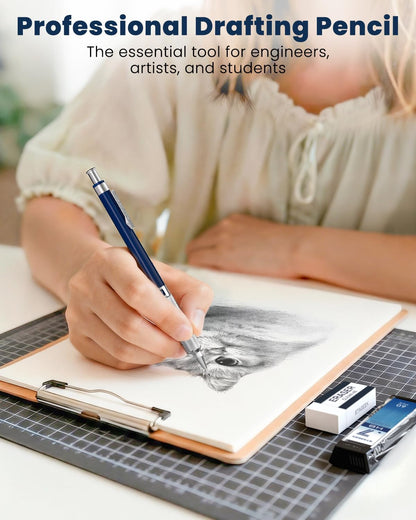 STAGEEK 0.7 mm Mechanical Pencil, Metal Art & Drafting Pencil with Eraser and 60 HB Lead Refills, Professional Drawing Pencil for Artists, Students, School, Office, Writing, Sketching, Drafting(Blue)