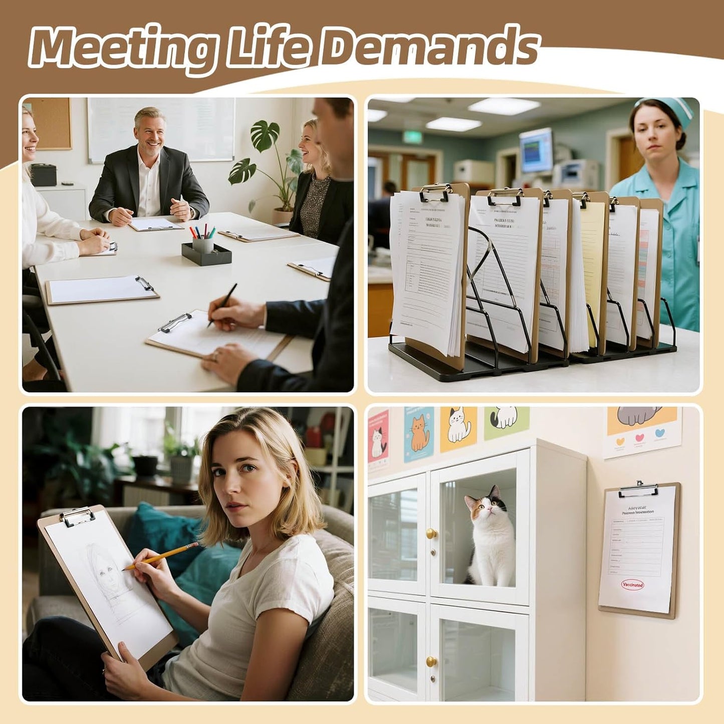 HappyHapi 24 Pack Clipboard 8.5 x 11 Letter Size Clip Boards Bulk, A4 Wooden Hardboard Office Clipboards Pack for Classroom, Work-Meetings, Brown