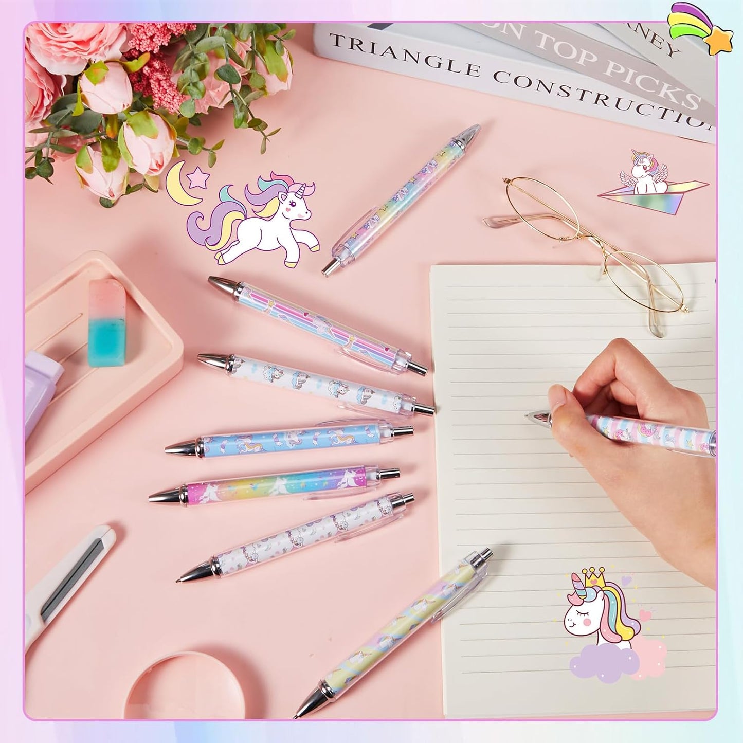 Ireer 8 Pcs Ballpoint Pens for Women 1.00 mm Cute Black Ink Pens Fine Point Smooth Writing for Journaling Aesthetic Office Supplies (Mahjong)