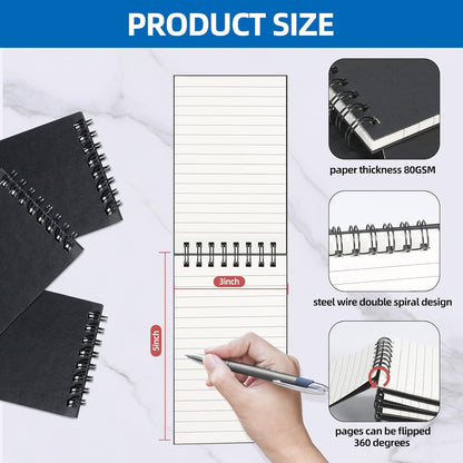 wavamawa Pocket Notebooks Set of 12, Small 3x5 Spiral Notepads, Office Style Mini Notebook, Small Notepad Pocket Size, Memo Pads for Home, College, Work or School - Lined College Ruled Paper