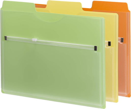 Smead Poly Project Organizer with Zip Pouch, 1/3-Cut Tab, 1/2” Expansion, Letter Size, Assorted Colors, 3 per Pack (89614)