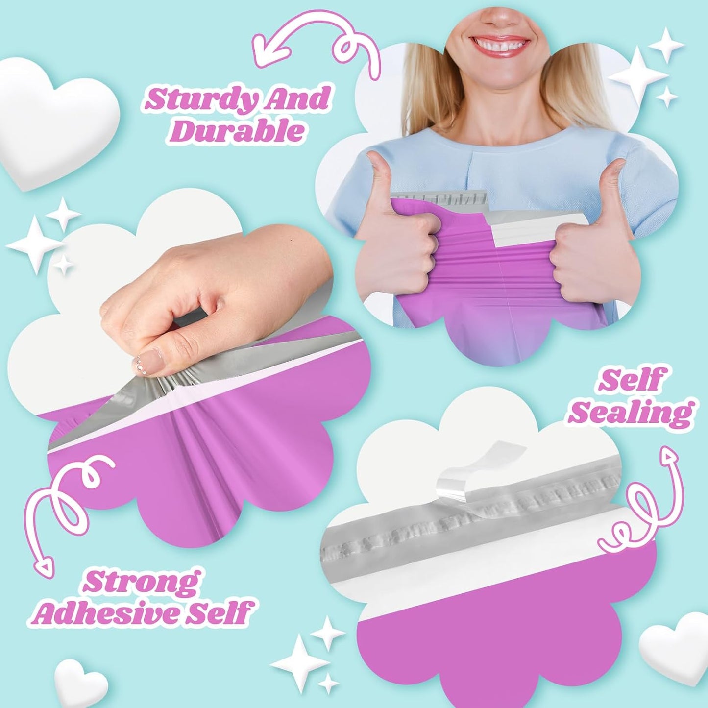 Metronic Cute Poly Mailers 10x13" 50pc Small Shipping Bags, Strong Adhesive Mailers Poly Bags for Business, Waterproof Mailing Envelopes for Packing Shipping Clothes Gifts, Gradient BluePink